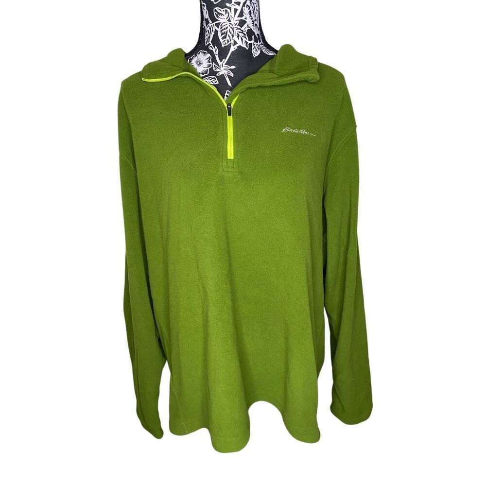 Eddie Bauer Fleece Pullover Green Quarter Zip Polartec Mens XL Outdoors Casual